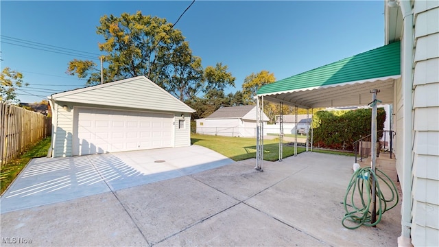 garage with a lawn