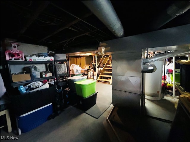 basement featuring gas water heater