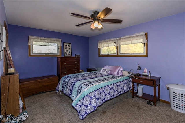 bedroom with carpet and ceiling fan