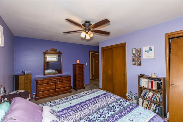 bedroom featuring carpet floors and ceiling fan