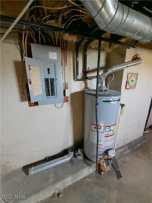 utility room with electric panel and gas water heater