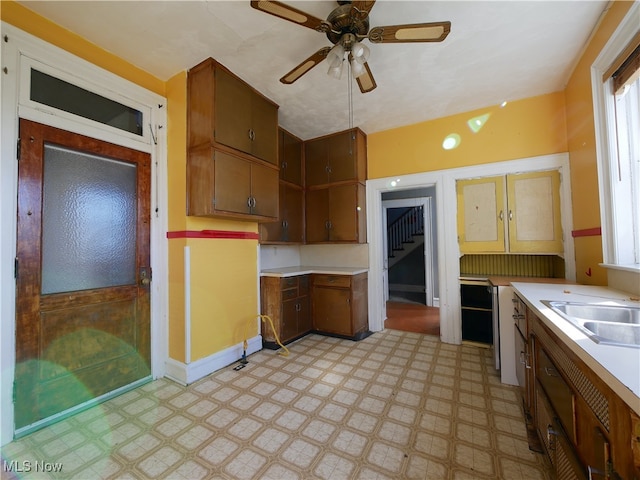 kitchen with sink and ceiling fan