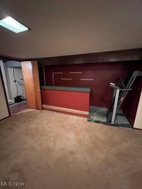 basement with light colored carpet