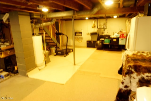 basement featuring water heater