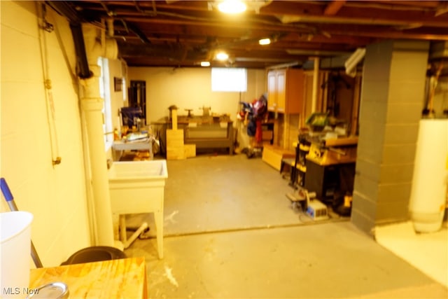 basement with water heater