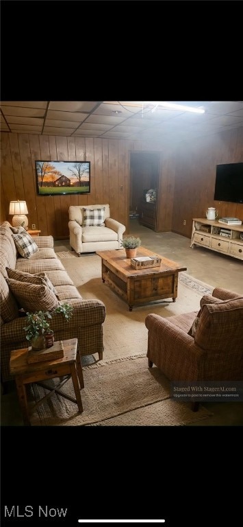 122 Willow Ln, Follansbee, WV 26037 - carpeted living room with wood walls