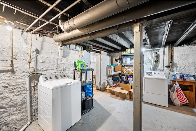 basement with separate washer and dryer