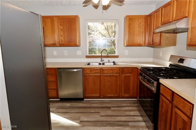 kitchen featuring sink, stainless steel appliances, and dark hardwood / wood-style floors