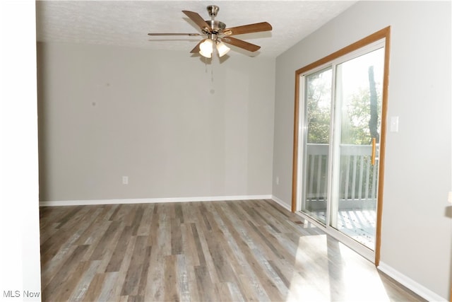 spare room featuring light hardwood / wood-style flooring, a textured ceiling, and ceiling fan