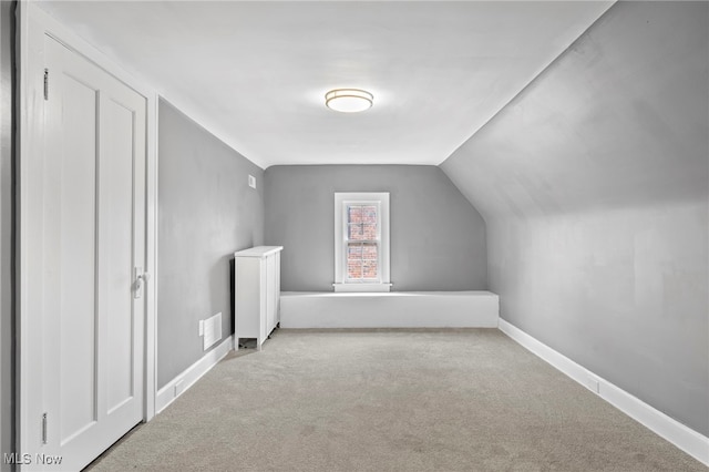 additional living space with lofted ceiling and light colored carpet