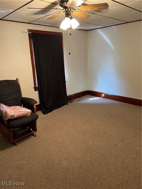 1208 N 4th St, Toronto, OH 43964 - unfurnished room with light carpet, a paneled ceiling, a ceiling fan, and baseboards
