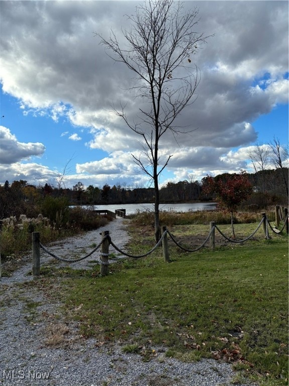 view of yard with a water view