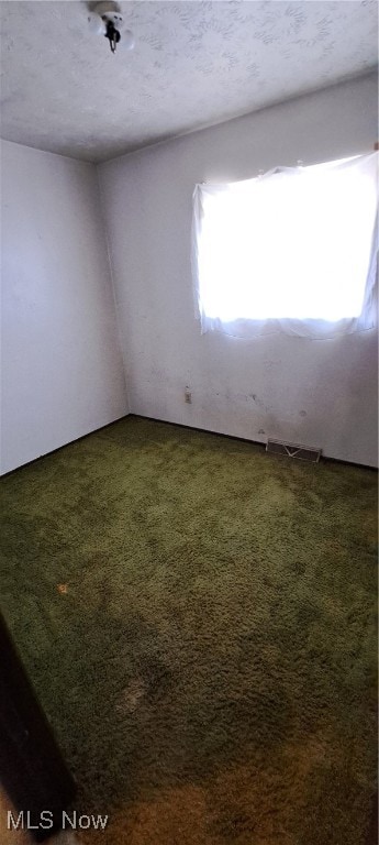 unfurnished room with carpet and a textured ceiling