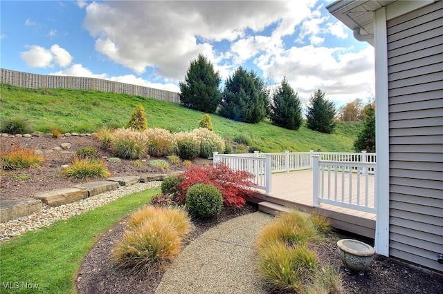 view of yard with a deck