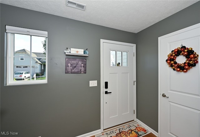 entryway featuring a textured ceiling and a healthy amount of sunlight