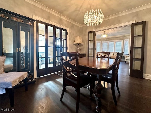 dining space with french doors and dark hardwood / wood-style floors