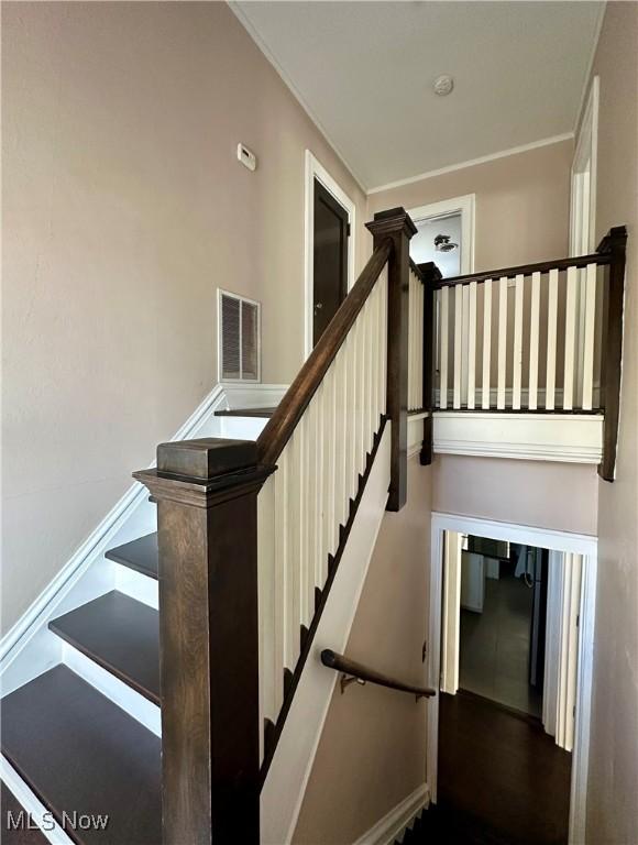 stairway featuring wood-type flooring