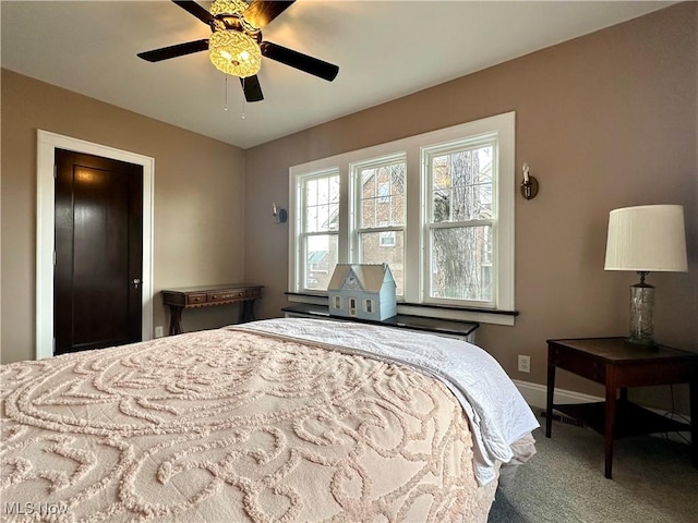 bedroom featuring carpet floors and ceiling fan