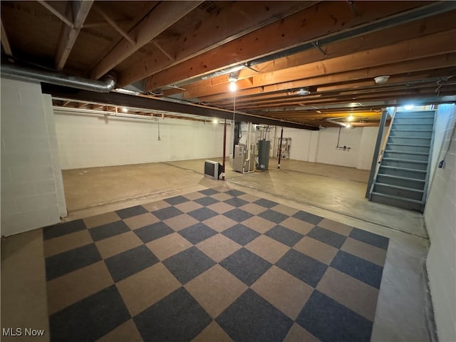 basement featuring gas water heater