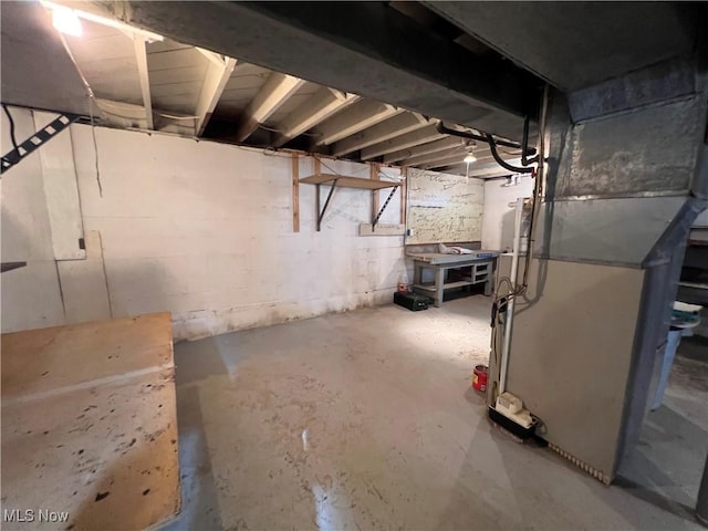 basement with heating unit