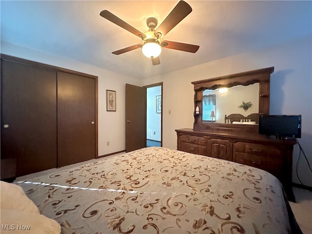 bedroom with a closet and ceiling fan