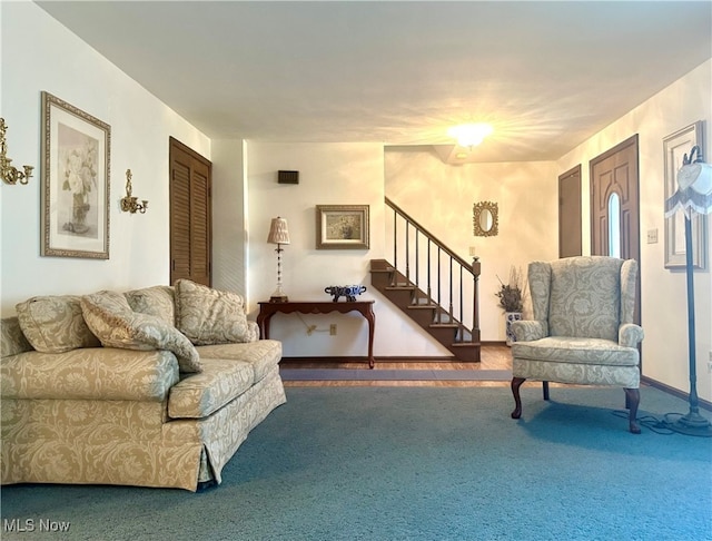 living room featuring carpet