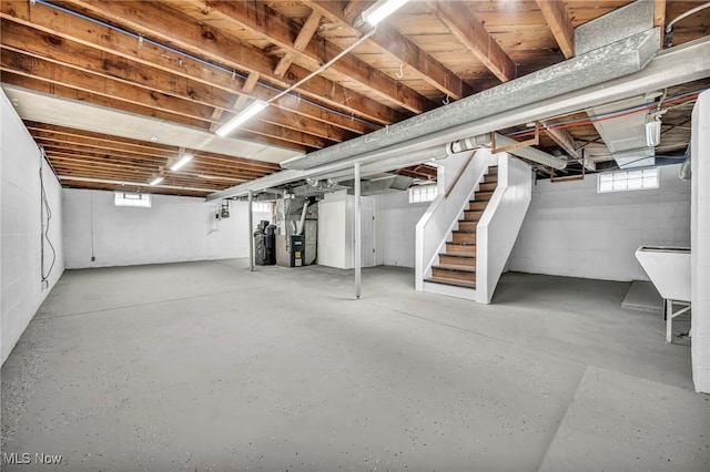 basement with water heater