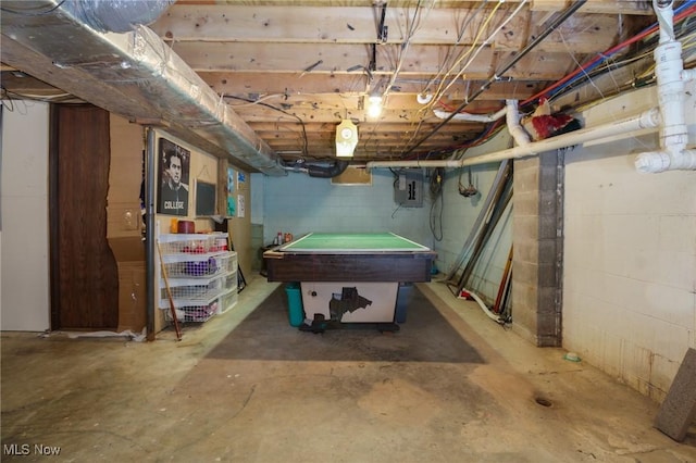 5057 Buchanan Rd, Waterford, OH 45786 - unfinished basement featuring electric panel and billiards