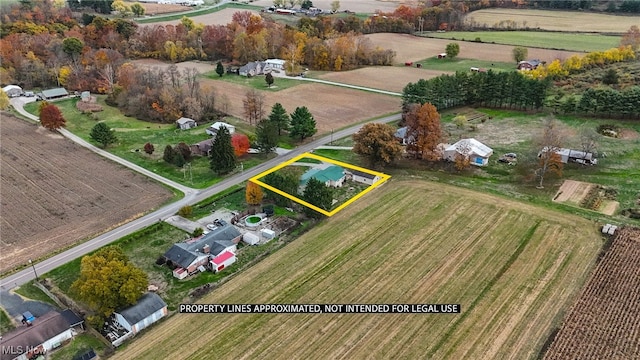 aerial view featuring a rural view