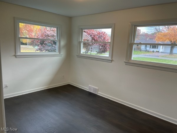 spare room with a healthy amount of sunlight and dark wood-type flooring