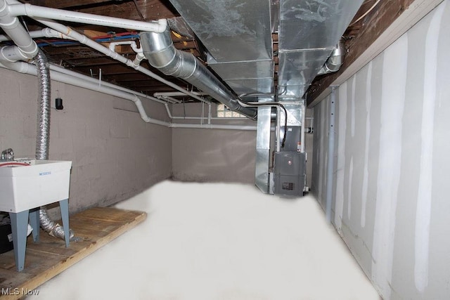 basement with heating unit