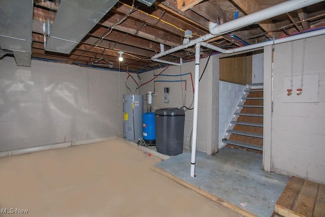 basement featuring electric water heater