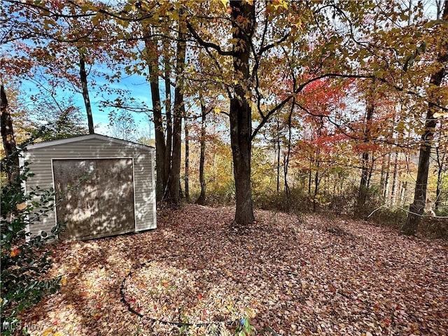 view of yard featuring a shed