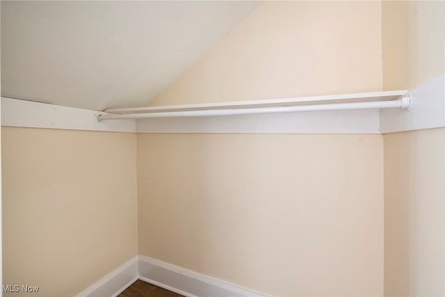 walk in closet featuring lofted ceiling