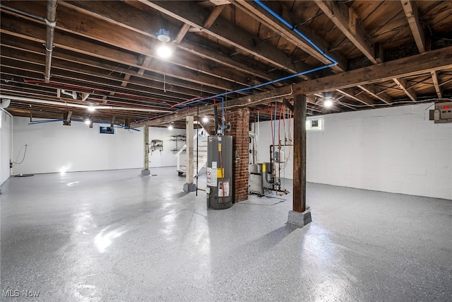 basement featuring gas water heater