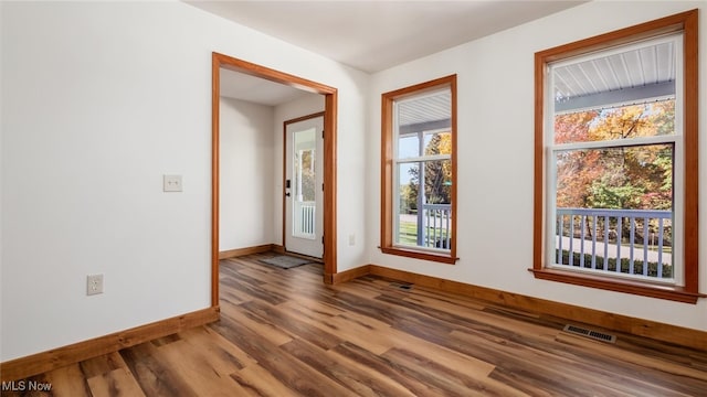 doorway to outside with wood-type flooring