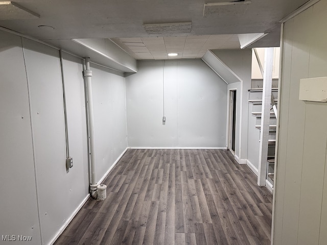 basement featuring dark hardwood / wood-style floors