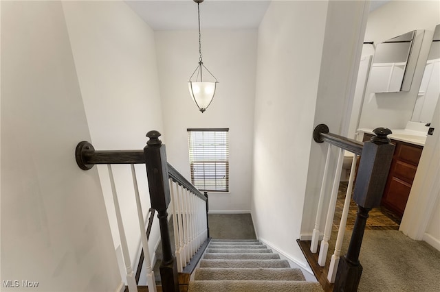 stairs featuring carpet