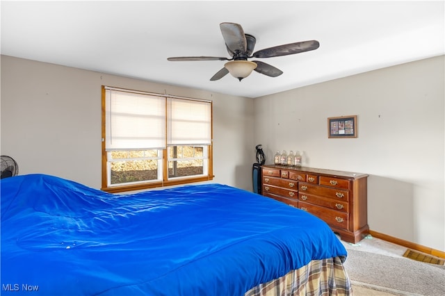 bedroom featuring carpet floors and ceiling fan