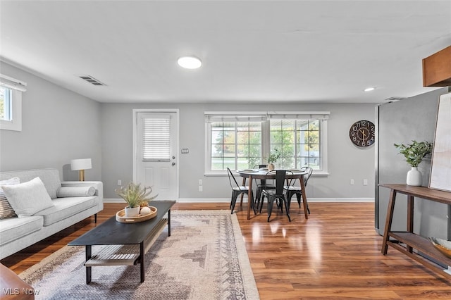 living room featuring plenty of natural light and wood-type flooring