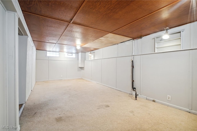 basement with light carpet