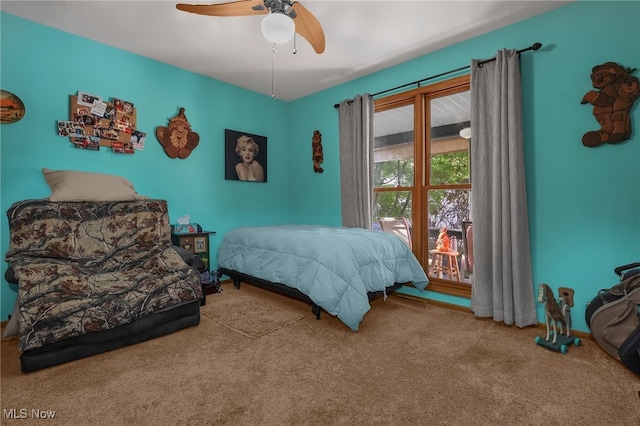 bedroom with carpet floors and ceiling fan