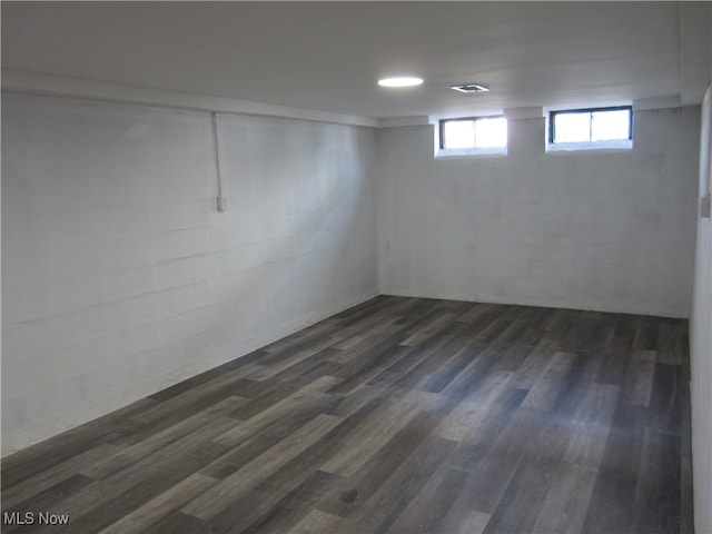 basement featuring dark hardwood / wood-style floors