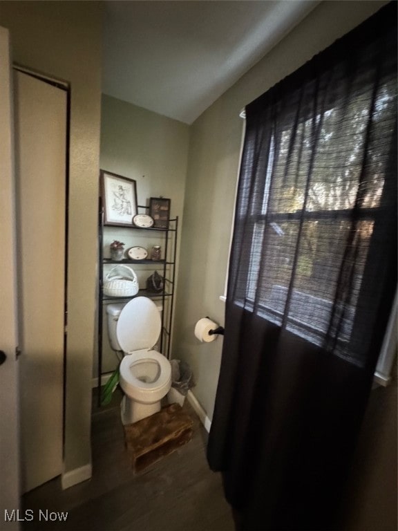 bathroom with hardwood / wood-style floors and toilet