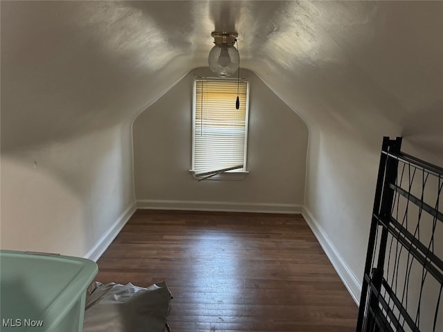 additional living space featuring dark hardwood / wood-style floors and vaulted ceiling