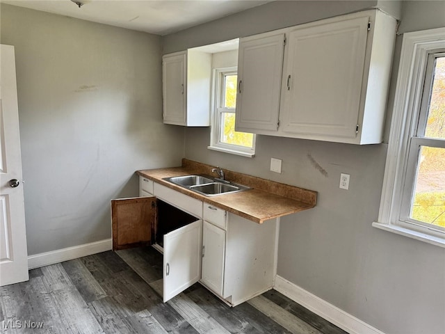 kitchen featuring sink, dark hardwood / wood-style floors, and white cabinets