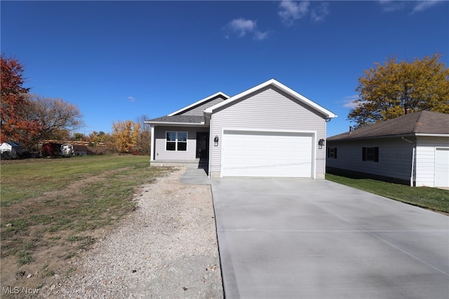 single story home with a front lawn and a garage