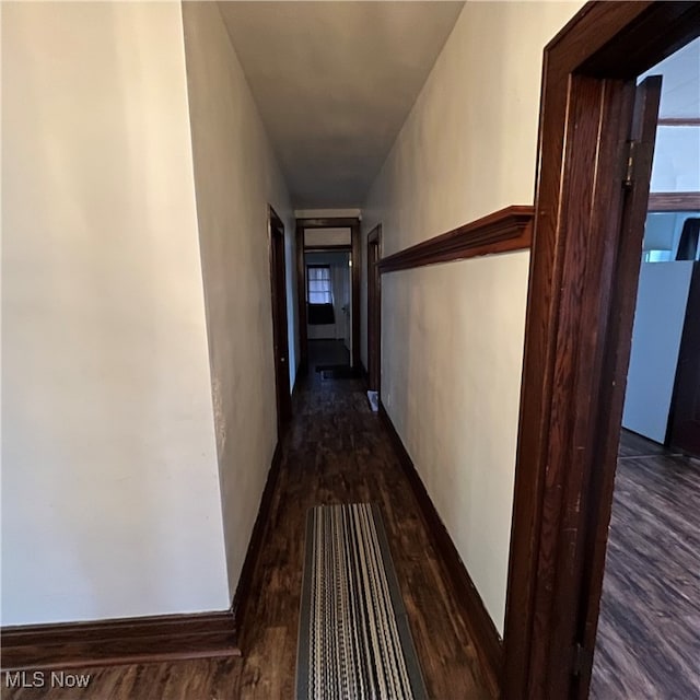 hallway with dark hardwood / wood-style floors