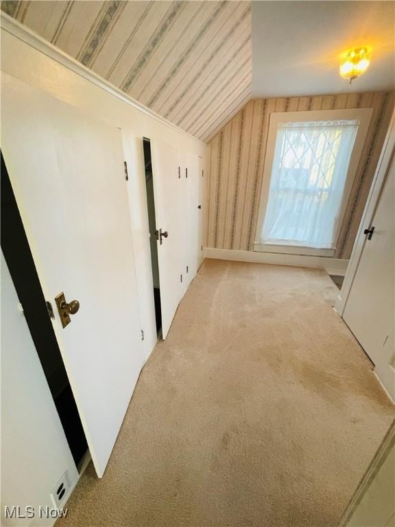 bonus room with light carpet and lofted ceiling