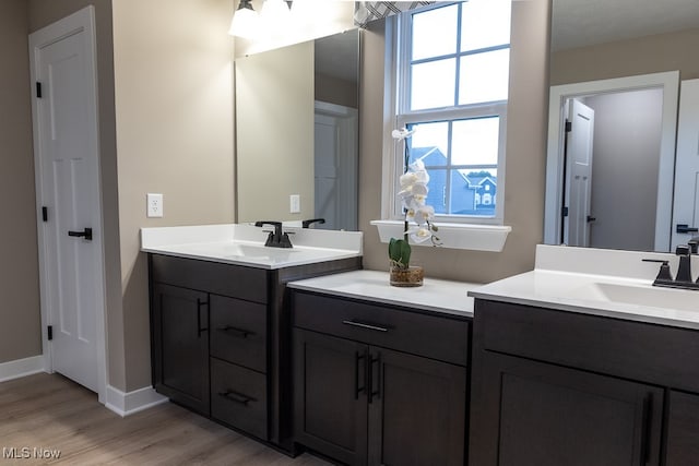 bathroom featuring vanity and hardwood / wood-style floors